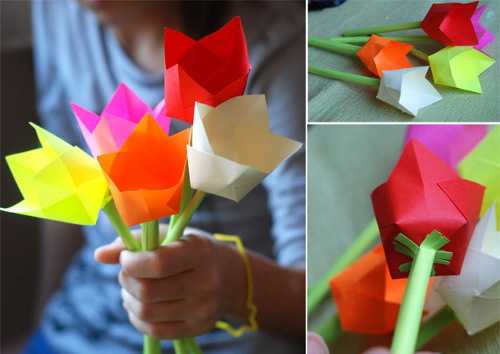 Тюльпаны из цветной бумаги оригами